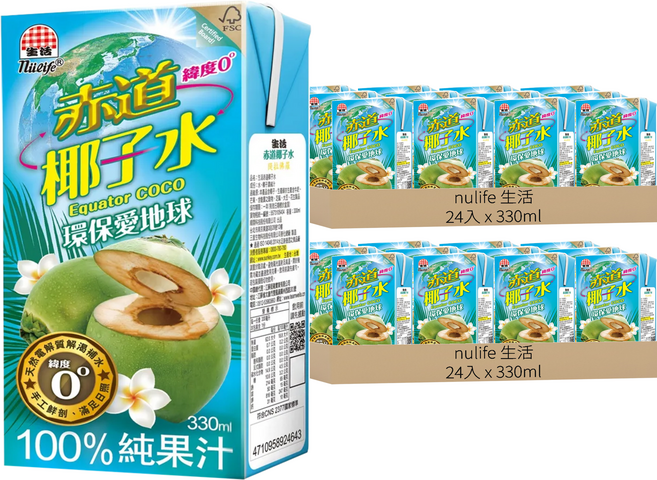 nulife 生活 赤道椰子水, 330ml, 48入