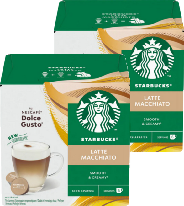 STARBUCKS 星巴克 拿鐵咖啡膠囊 咖啡膠囊5.5g 6顆 + 牛奶膠囊16g 6顆, 2盒, 21.5g, 6份