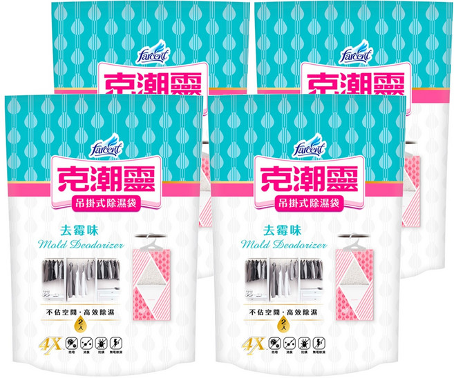 farcent 花仙子 克潮靈 吊掛式除濕袋 去霉味, 4包