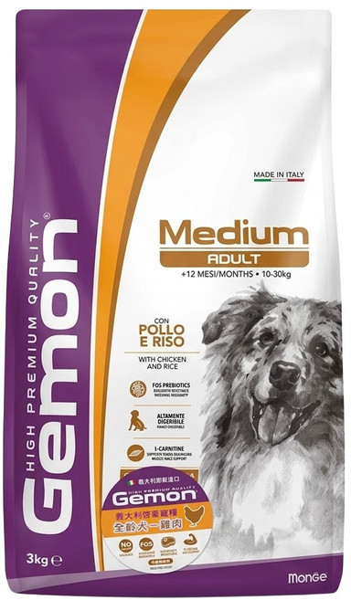 Gemon 啟蒙 中大型成犬 飼料 義大利製造 無基因改造, 雞肉, 3kg, 1袋