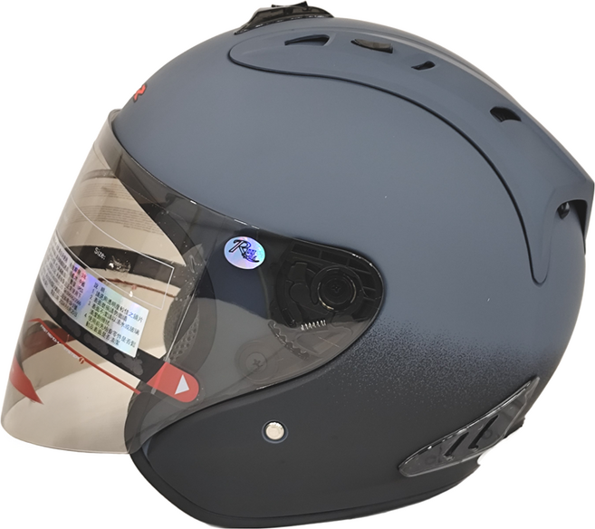 FIGHTER HELMET 露臉式安全帽 含1層護目鏡 R3A6, 啞光水泥藍/黑花