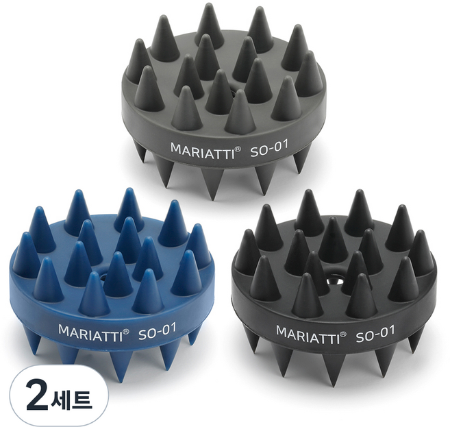 Mariatti 洗髮刷 頭皮按摩球, 黑色, 灰色, 藍色, 2個