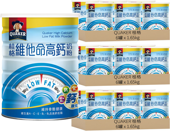 QUAKER 桂格 維他命高鈣奶粉, 1.65kg, 18罐