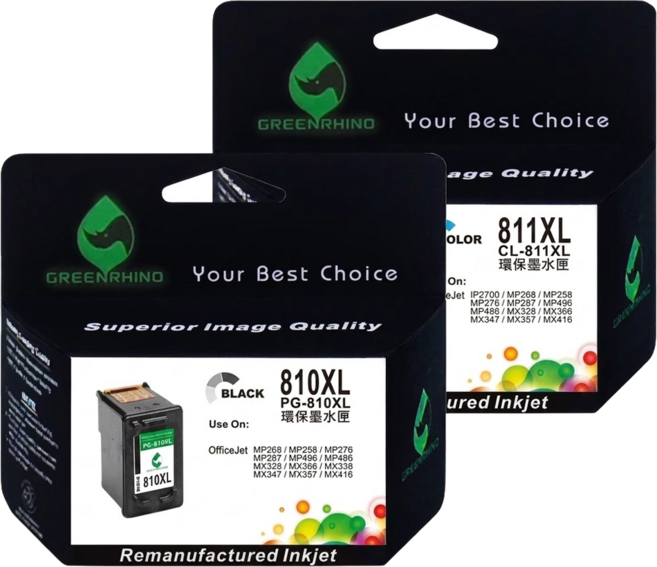 GREENRHINO 綠犀牛 兼容環保墨水匣 Canon PIXMA系列適用 PG810XL + CL811XL, 黑色 + 彩色, 1組