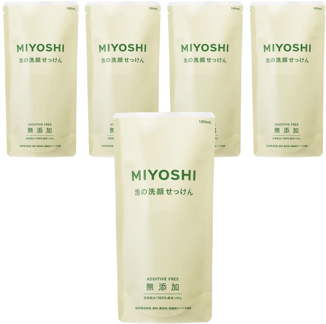 MIYOSHI 無添加 泡沫洗面乳補充包, 180ml, 5包