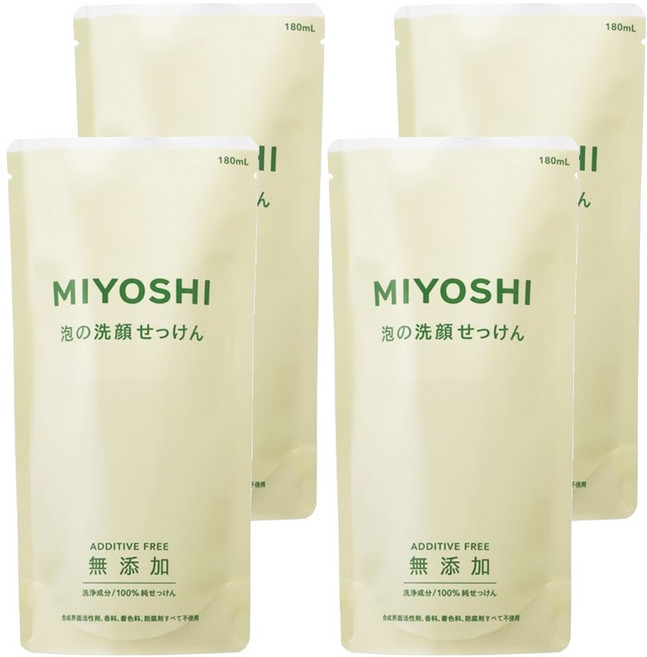 MIYOSHI 無添加 泡沫洗面乳補充包, 180ml, 4包