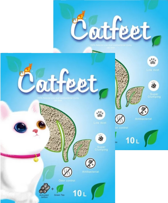 Catfeet 低粉塵抗菌凝結貓砂, 綠茶, 7kg, 2袋