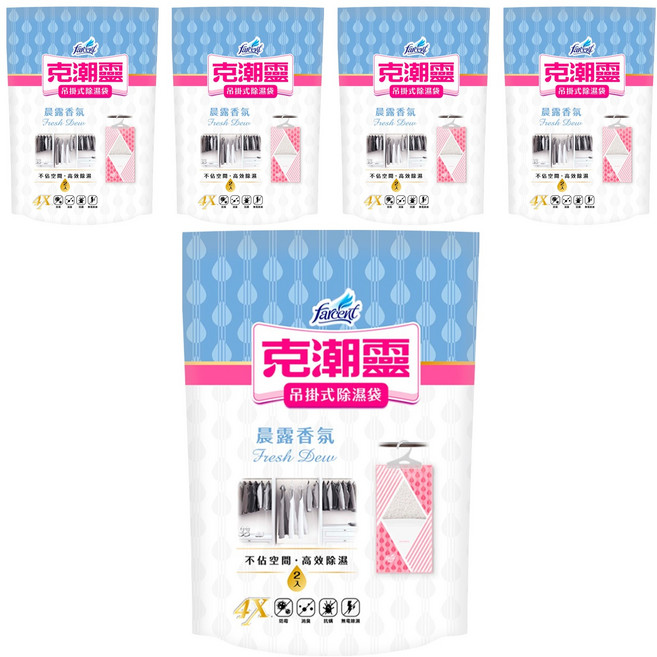 farcent 花仙子 克潮靈 吊掛除濕袋 晨露香氛 2入, 5包