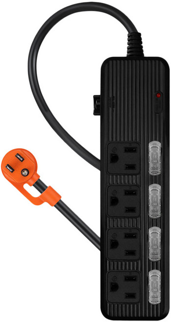 PowerSync 群加 4開4插防雷擊抗搖擺延長線 TPS344AN0018, 1.8m, 黑色, 1條