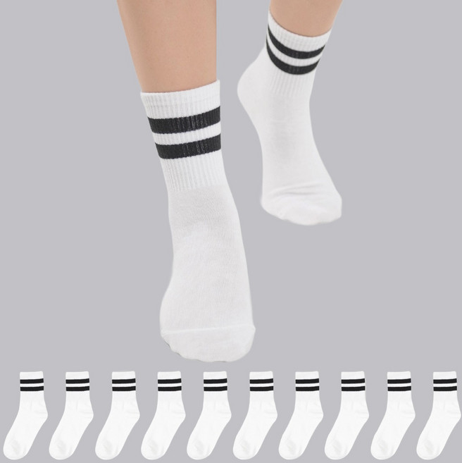 SiNer Socks 女款基本條紋中筒襪 10雙套組
