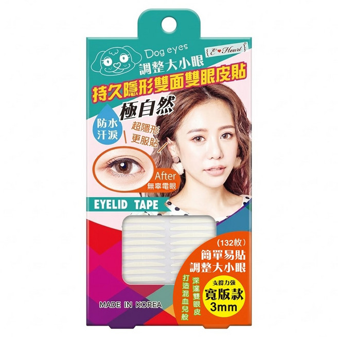 E-Heart 持久隱形雙面雙眼皮貼 132片, 寬版, 1盒