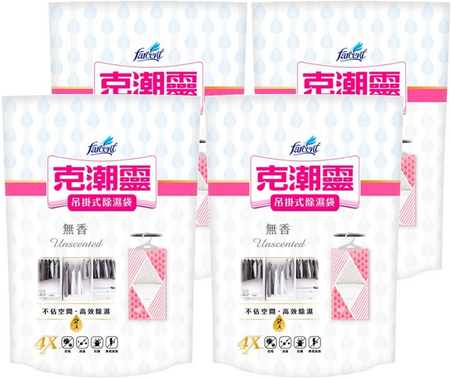 farcent 花仙子 克潮靈 吊掛式除濕袋2入裝 無香, 400g, 4袋