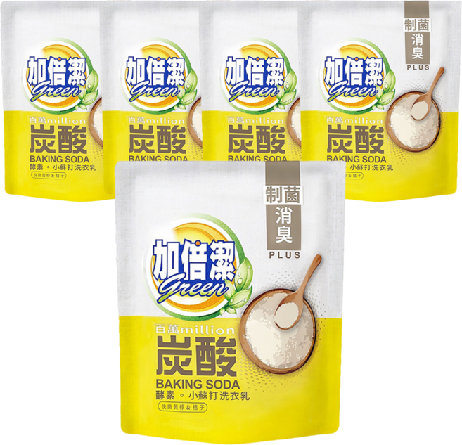 加倍潔 酵素小蘇打洗衣乳 消臭 補充包, 1.6kg, 5包