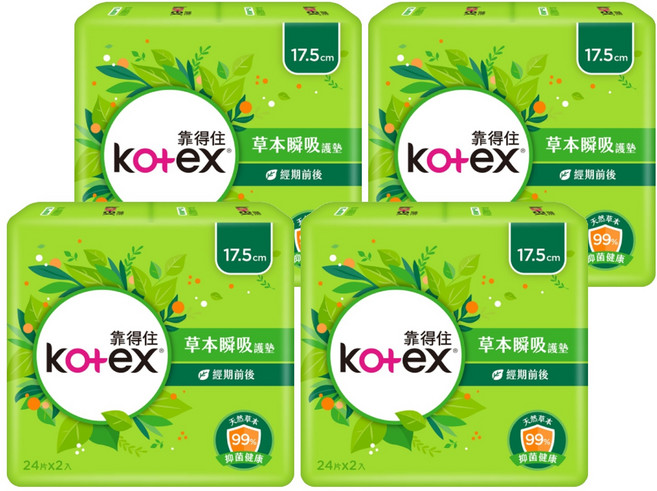 Kotex 靠得住 草本瞬吸護墊, 17.5cm, 48片, 4包