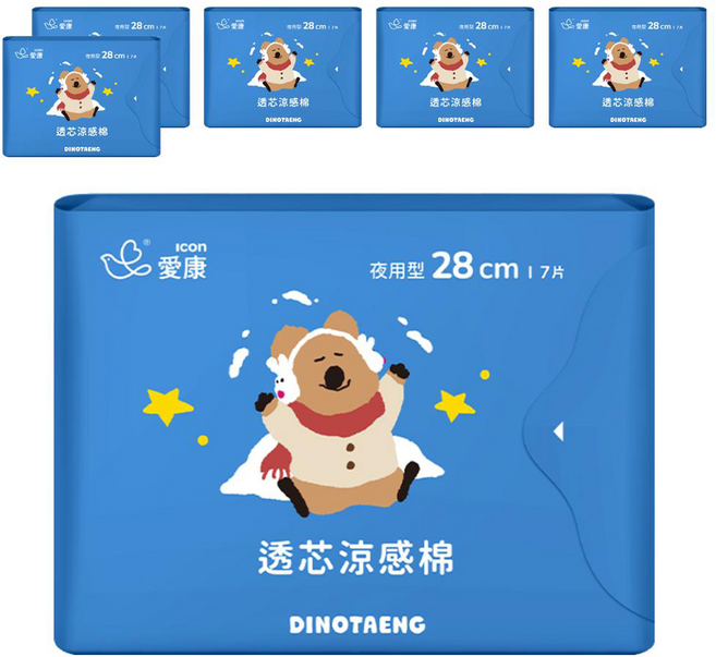 icon 愛康 DINOTAENG特別款 透芯涼感棉 護翼型, 夜用型(28cm), 7片, 6包