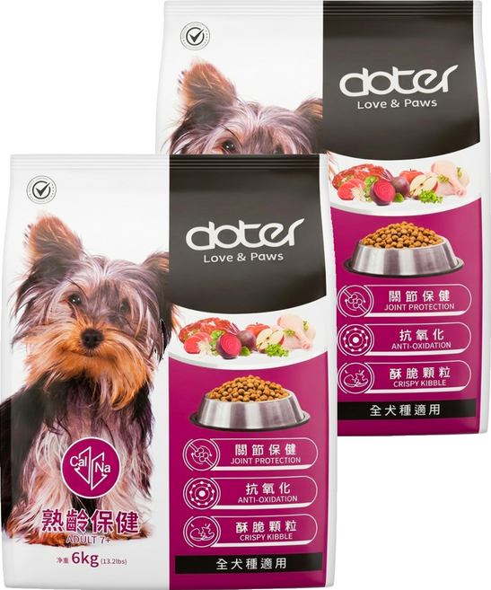 doter 寵愛物語 熟齡犬 熟齡保健犬飼料, 6kg, 2袋, 熟齡養生