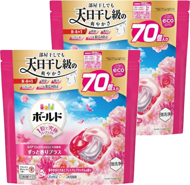 Bold 4D 碳酸機能洗衣膠球 陽光花香, 70顆, 1.24kg, 2袋