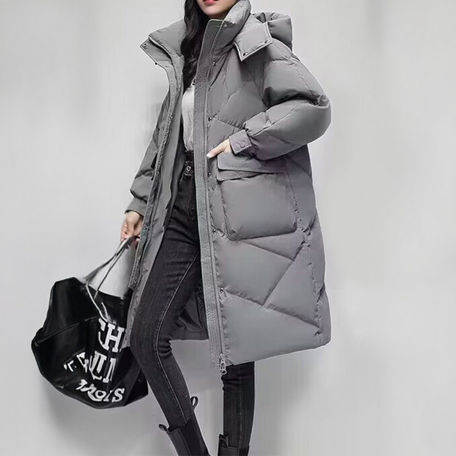 Goodif 女款溫和斜紋絎縫長版羽絨外套