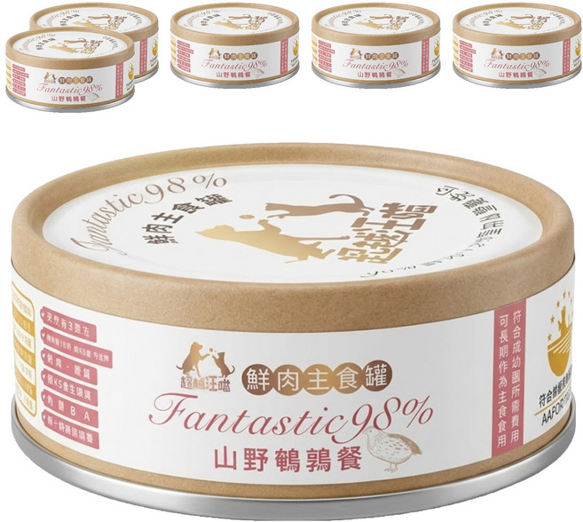 超越汪喵 鮮肉主食罐 山野鵪鶉餐, 80g, 6罐