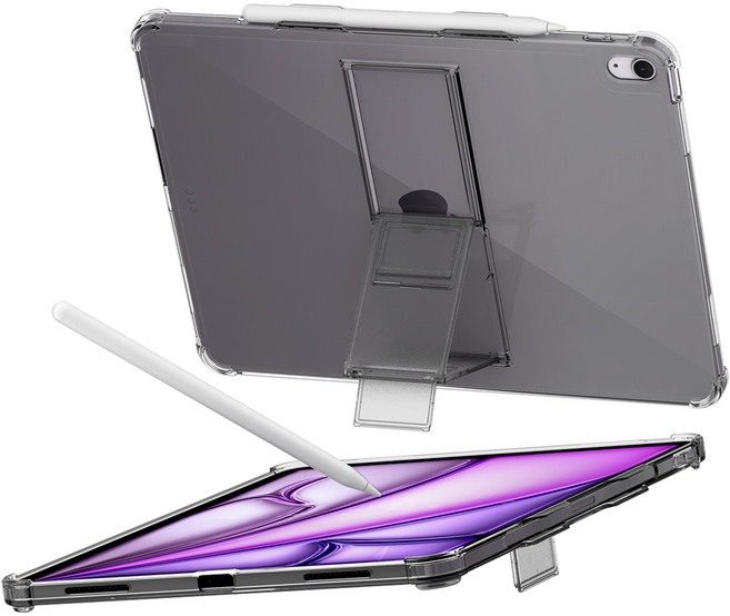 araree iPad 透明 Apple Pencil 收納 4段角度支架 Stand 保護殼 Flexield SP, 透明黑, 1個