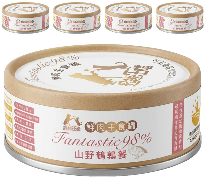 超越汪喵 鮮肉主食罐 山野鵪鶉餐, 80g, 5罐