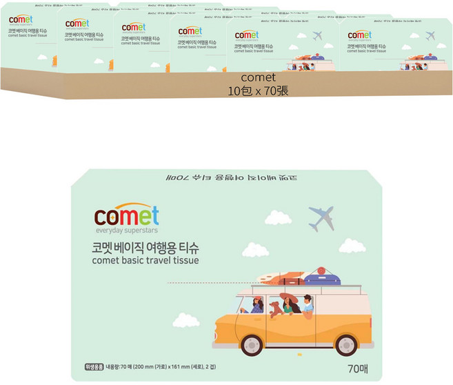 comet 雙層衛面紙旅行包裝, 1入, 10包
