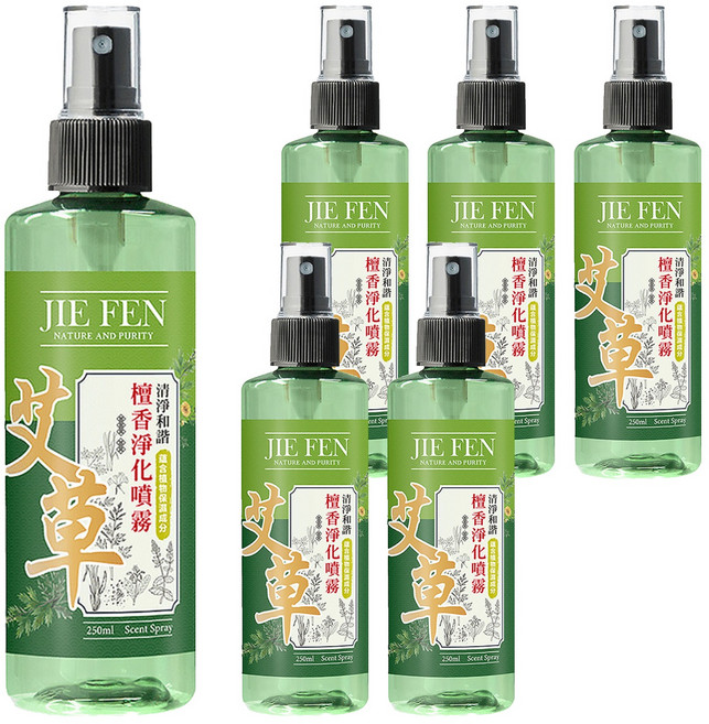 Jie Fen 潔芬生活 淨化噴霧, 艾草檀香, 250ml, 6瓶
