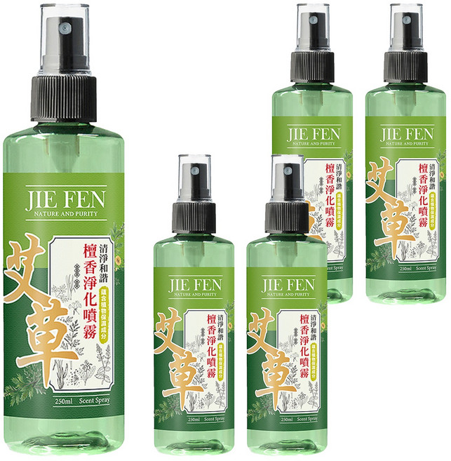 Jie Fen 潔芬生活 淨化噴霧, 艾草檀香, 250ml, 5瓶