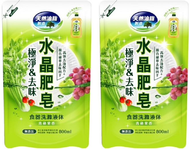 南僑水晶 極淨去味食器洗滌液體 補充包 青蘋果香, 800ml, 2包