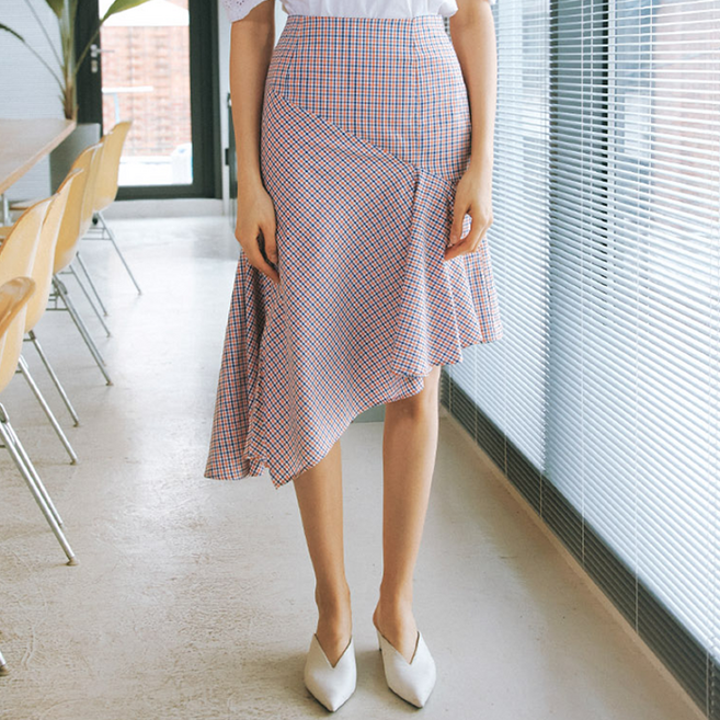 eyeye CHECK ASYMMETRIC HEM SIDE SLITS SKIRT EETZ2SKR01W