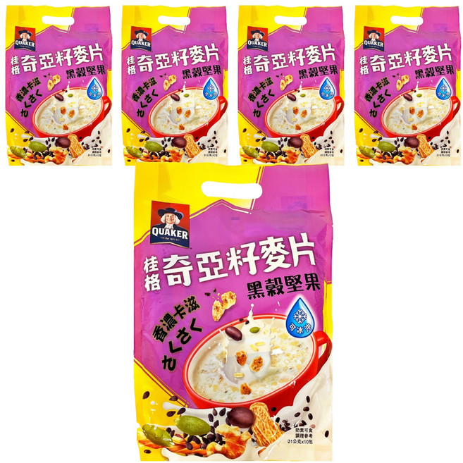 QUAKER 桂格 黑穀堅果奇亞籽麥片 10包, 310g, 5袋