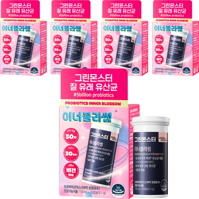GREEN MONSTER 陰道來源女性益生菌 Inner Blossom, 30錠, 5個