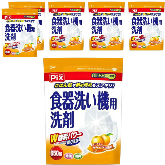 Lion Chemical 獅子化學 Pix 洗碗機清潔粉 清爽橘子味, 650g, 6包