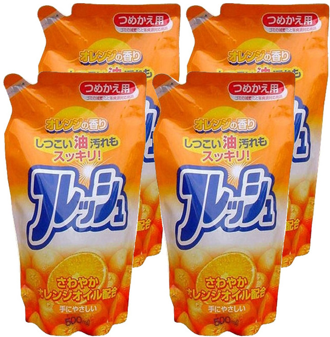 Rocket Soap 火箭石鹼 蔬果碗盤洗碗精補充包 090782 柑橘香, 500ml, 4包