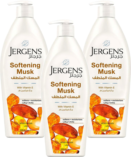 JERGENS 珍柔 乳液 麝香精華 600ml 滋潤保濕 維生素E 全家適用, 3件