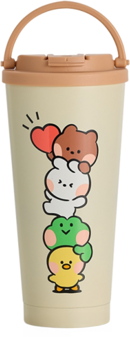 Hiromimi LINE FRIENDS minini 手提不鏽鋼杯, HAPPY 銀色, 750ml, 1個