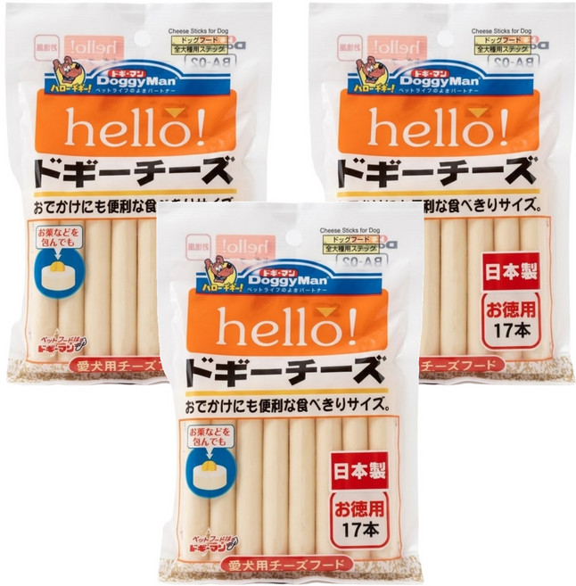 DoggyMan Hello起司條, 減鹽起司, 214g, 3袋