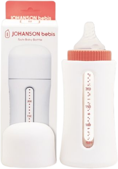 JOHANSON bebis 溫暖安心玻璃奶瓶, 240ml, 1個, 白色