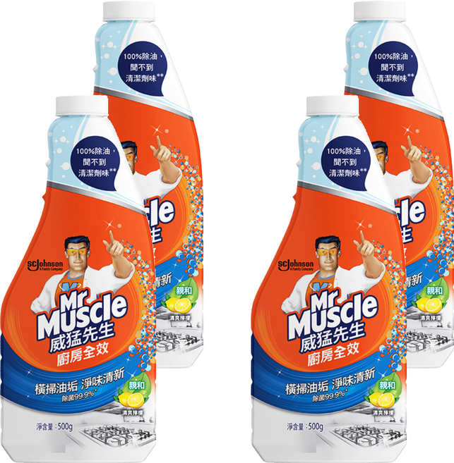 Mr Muscle 威猛先生 廚房清潔劑補充瓶 清新檸檬, 500g, 4瓶