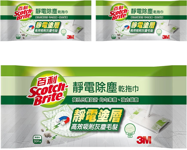 3M Scotch-Brite 百利 靜電除塵乾拖巾, 3包