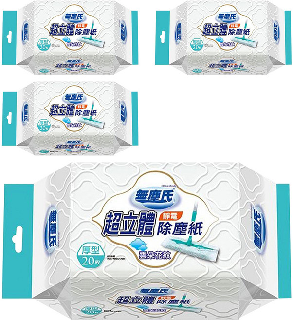 無塵氏 雲朵花紋 靜電除塵紙 厚型 20張, 4包