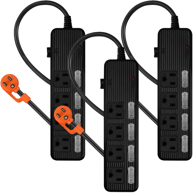 PowerSync 群加 4開4插防雷擊抗搖擺延長線 TPS344AN0018, 1.8m, 黑色, 3條