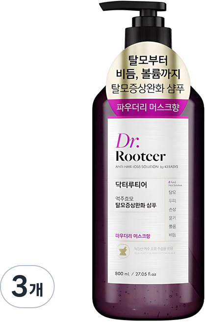 DrRooteer 啤酒酵母緩解掉髮症狀洗髮精 粉香麝香, 800ml, 3個