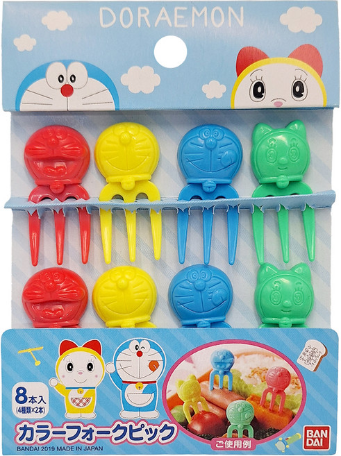 BANDAI 正版 日本製 哆啦A夢 造型 食物叉 水果點心裝飾叉 8支 1組
