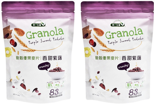 統一生機 脆穀優果麥片 香甜紫藷, 240g, 2包