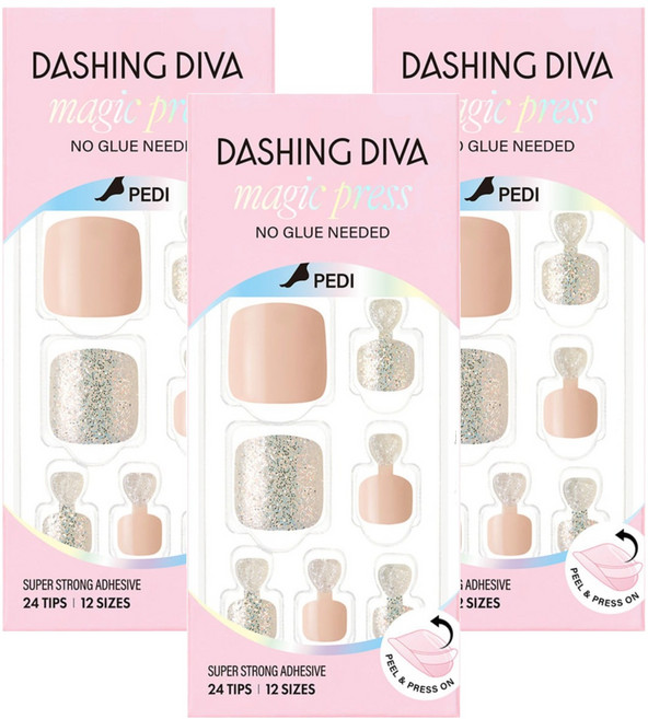 DASHING DIVA Magic Press 美足甲片, 裸色銀, 3個