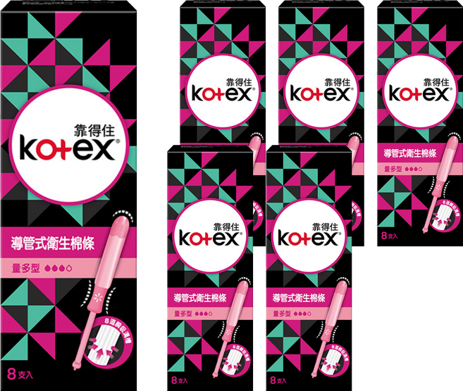 Kotex 靠得住 導管式衛生棉條, 量多型, 8支, 6盒