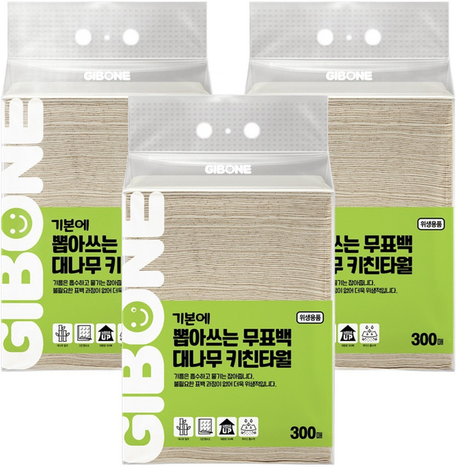 GIBONE 抽取式竹漿廚房紙巾, 300張, 3包