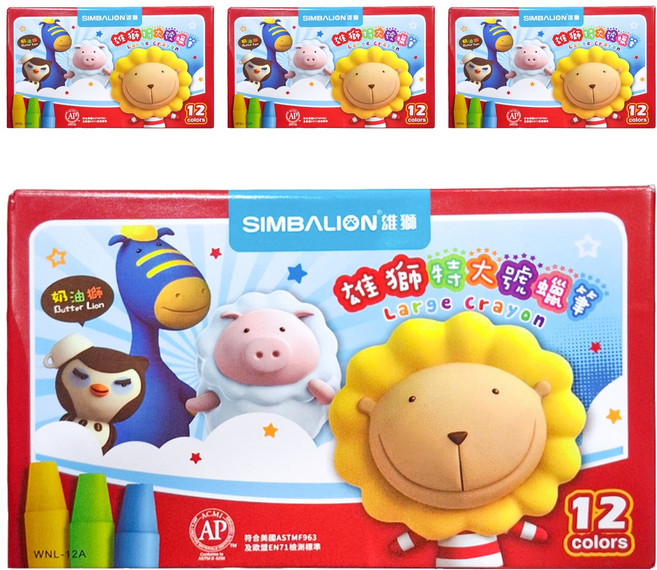 SIMBALION 雄獅 特大號蠟筆WNL-12A, 12色, 4盒