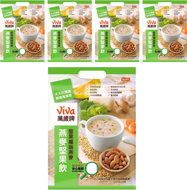 ViVa 萬歲牌 燕麥堅果飲 纖蔬燕麥, 32g, 10包, 5袋